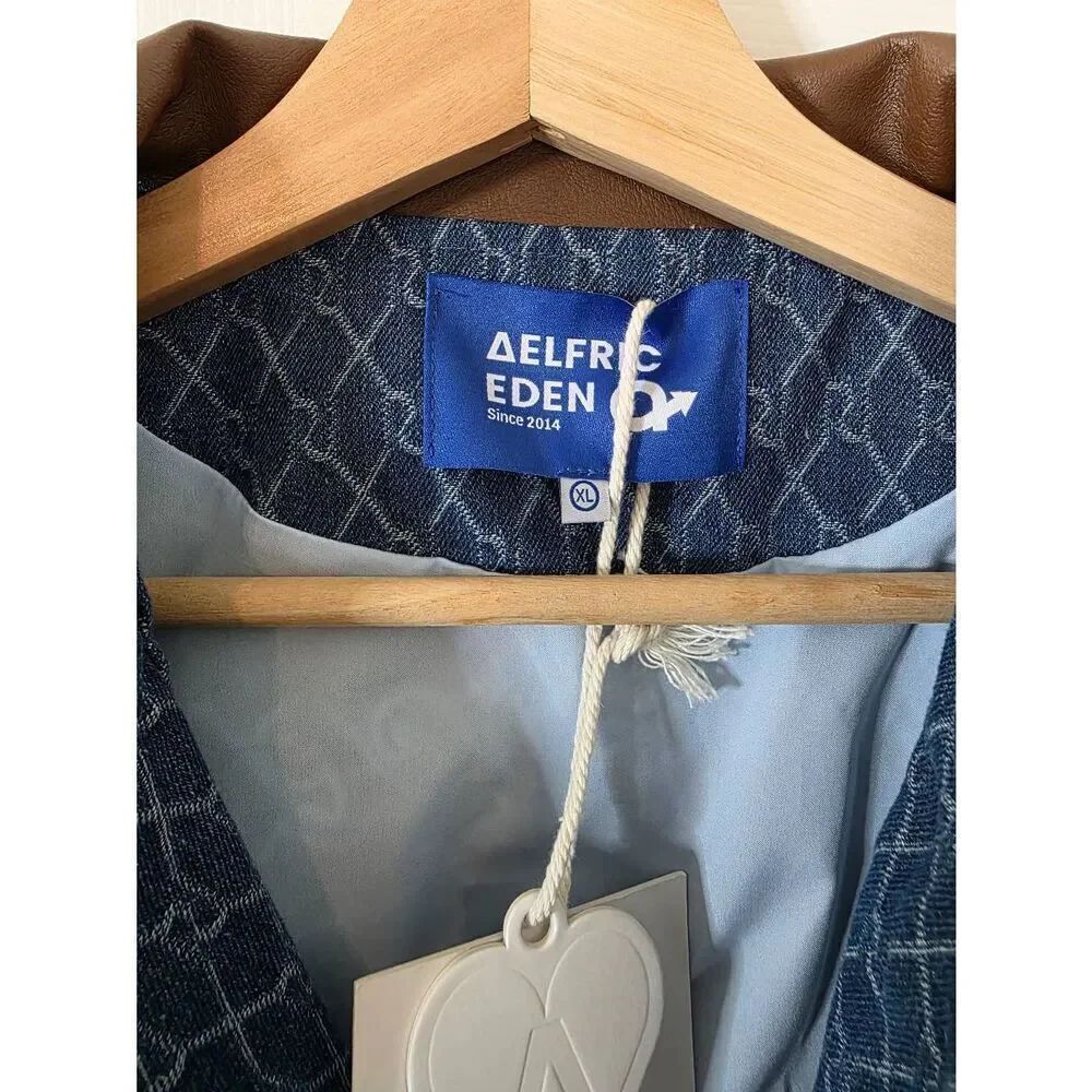 Aelfric Eden Vintage Denim Jacquard Cropped Jacket Long Sleeve Jean Coat Xl Nwt — image 6 of 8